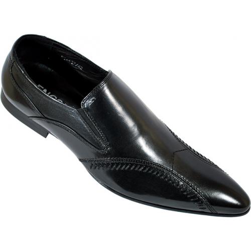 Encore By Fiesso Black Genuine Leather Pointed Toe Shoes With Unique Stitching On the Sides FI6527